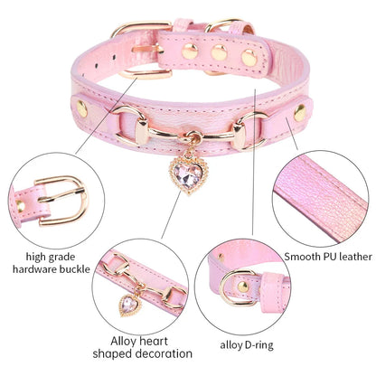 Shiny Rhinestone Pet Collar Love Jewelry Dog Collar Comfortable Leather Dog Adjustable Collar