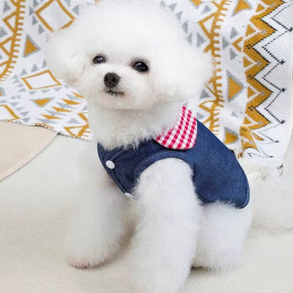 Cute Cartoon Denim Pet Dog Clothes Breathable Girl Summer Dresses for French Bulldog Creative Elastic Harness Small Puppy Vest