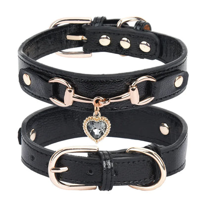 Shiny Rhinestone Pet Collar Love Jewelry Dog Collar Comfortable Leather Dog Adjustable Collar