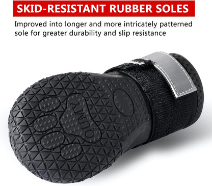 Dog Boots Waterproof Shoes for Large Dogs with Reflective Strips Rugged Anti-Slip Sole Black 4PCS (Size 6: 2.6''X3.0''(W*L) for 52-65 Lbs, Black)