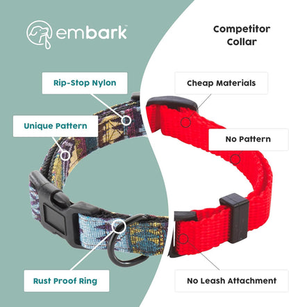 Embark Urban Dog Collar for Large, Medium, & Small Dogs - Durable Collars for Male & Female Dogs - Thick Nylon Material & Hardware - Leather Embossed