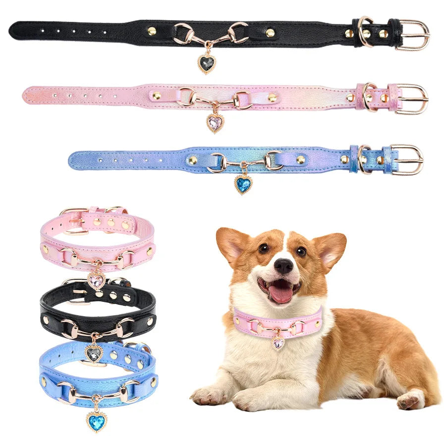 Shiny Rhinestone Pet Collar Love Jewelry Dog Collar Comfortable Leather Dog Adjustable Collar