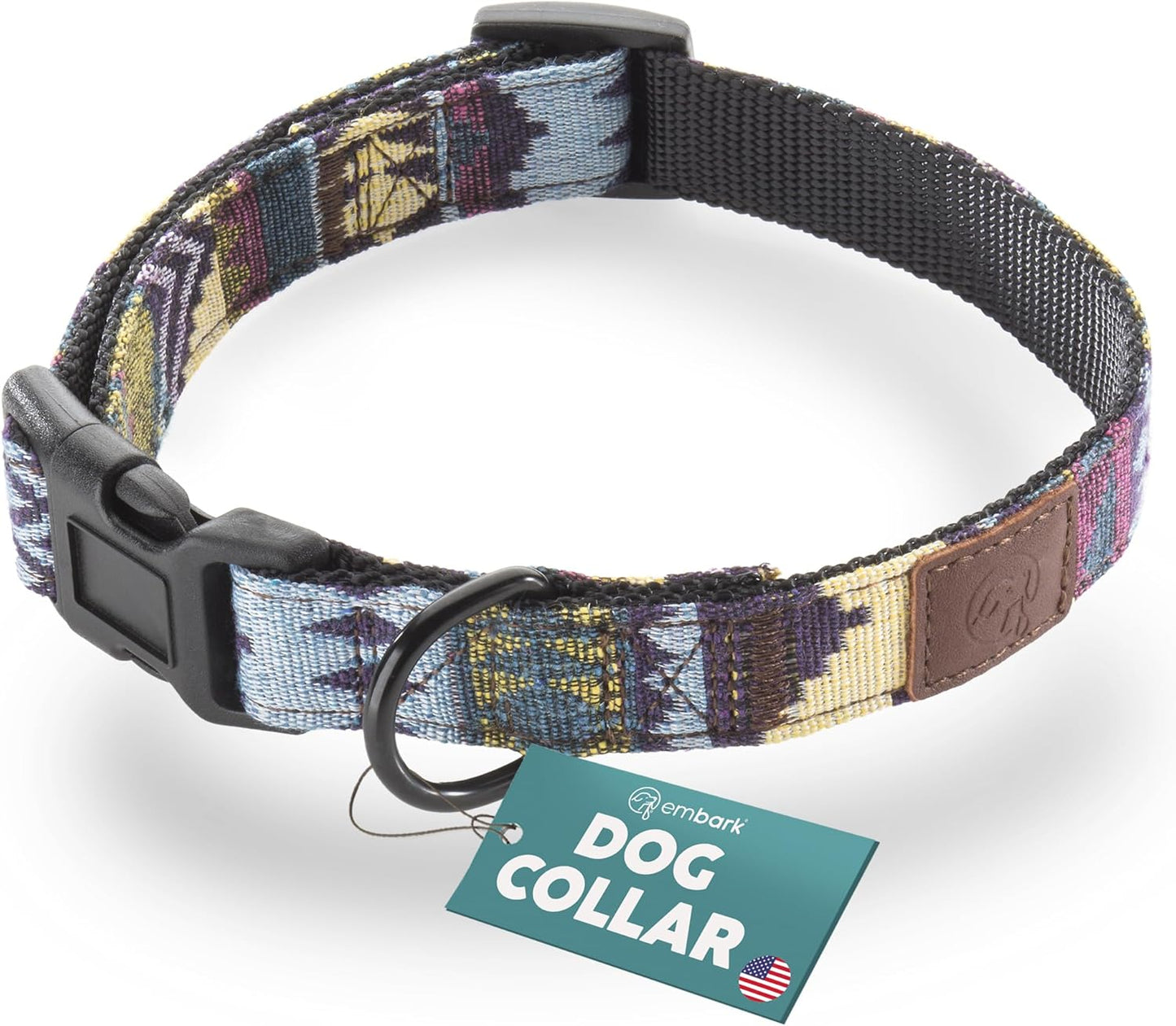Embark Urban Dog Collar for Large, Medium, & Small Dogs - Durable Collars for Male & Female Dogs - Thick Nylon Material & Hardware - Leather Embossed