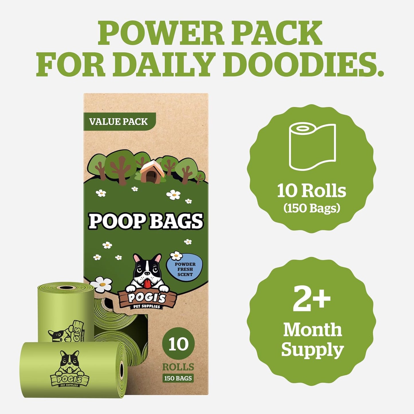 Pogi’S Dog Poop Bags - 10 Rolls (150 Doggie Poop Bags) - Leak-Proof Dog Waste Bags - Scented, Ultra Thick, Extra Large Poop Bags for Dogs