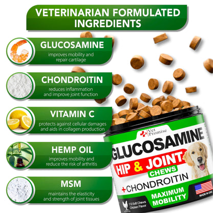 Glucosamine for Dogs Hip and Joint Supplement for Dogs Glucosamine Chondroitin for Dogs Dog Joint Pain Relief MSM Hemp Advanced Support Dog Joint Supplement 170 Mobility Chews