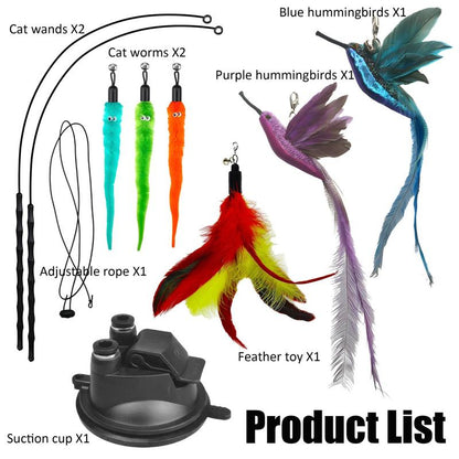 2 Wands with Base & 6 Feather Interactive Cat Toy Set